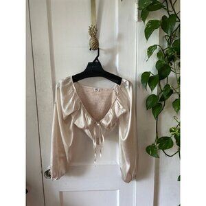 Showpo Satin Crop Top with Balloon Sleeves – US 6